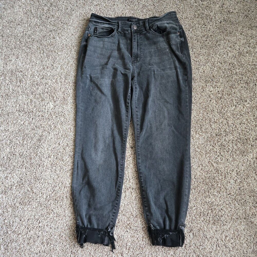 Judy Blue Jeans Womens Size 16W Black Skinny JB82159BK Distressed Raw Hem